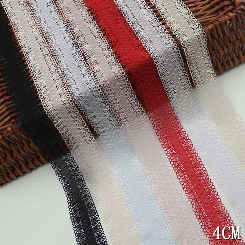 

1lot (about 340-355yards) Embroidery High Quality Lace Trim Elastic Fabric Ribbon For Garments Bra Underwear Decoration 4cm
