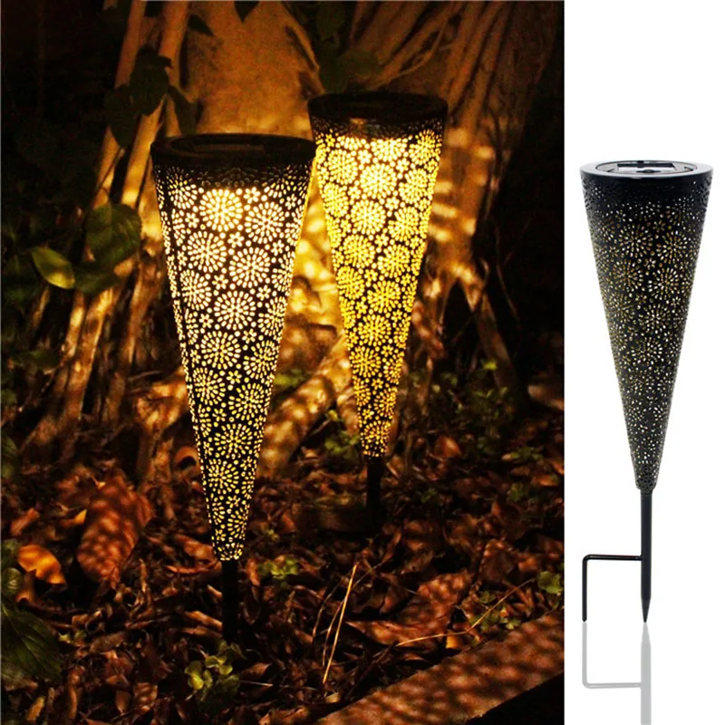 

Iron Hollow Solar Lamp Metal Cone Sunlight Ground Lamp Outdoors Garden Lawn Courtyard Decoration Projection Solar Light