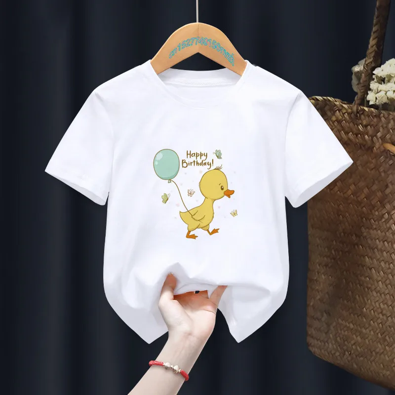 Cute Duck Print Boys/Girls White T-shirt Kid Summer Harajuku Kawaii Funny Clothes Little Baby Y2K Clothes,Drop Ship