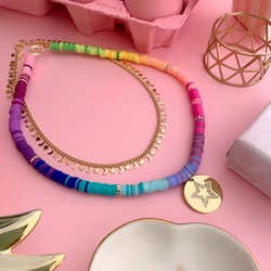 KKBEAD Polymer Clay Beaded Necklaces Choker Dropshipping Heart Pendant Necklace Jewelry For Women Heishi Disc Beads Jewellery