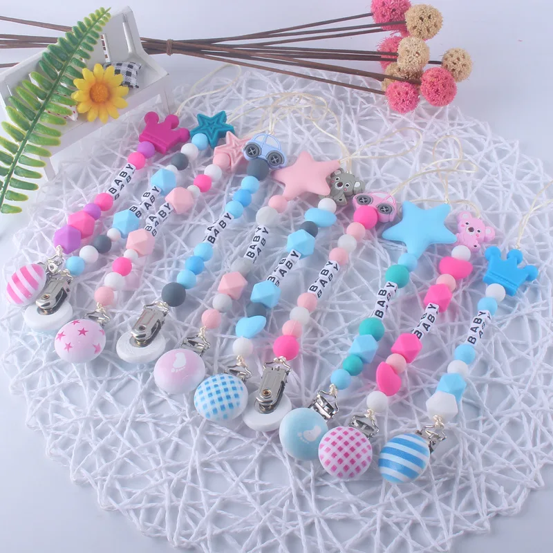 New Hot Sale Baby Teether Pacifier Chain Food Grade Silicone Beads Anti-drop Chain Multi-Styles Baby Pacifier Chain Clips