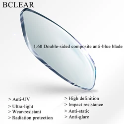 1.60 Ultra Thin New Craft Aspherical Anti-blue Ray Lenses Single Vision Lens Myopia Anti-UV Glare Wear-resistant High Definition