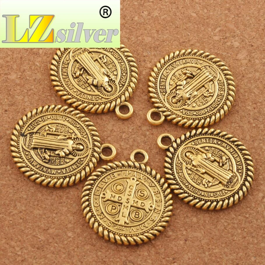 Saint St Benedict of Nursia Patron Against Evil Medal Charm Beads 25pcs Zinc Alloy  Bronze Pendants L1791 36x31mm