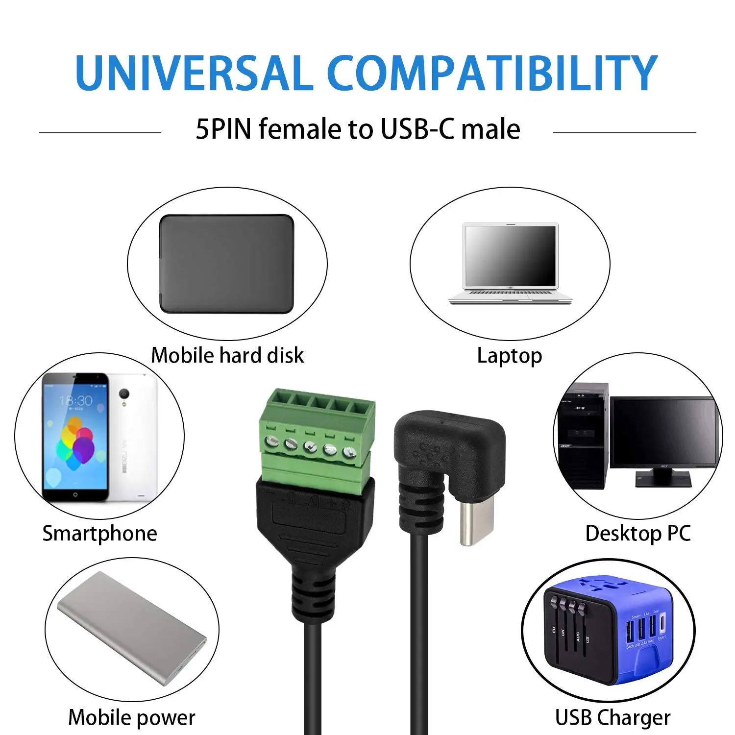 USB 3.1 유형 C 180 도 각도 U 모양 남성 5 핀/웨이 볼트 나사 실드 터미널 USB-C 플러그 형 어댑터 케이블