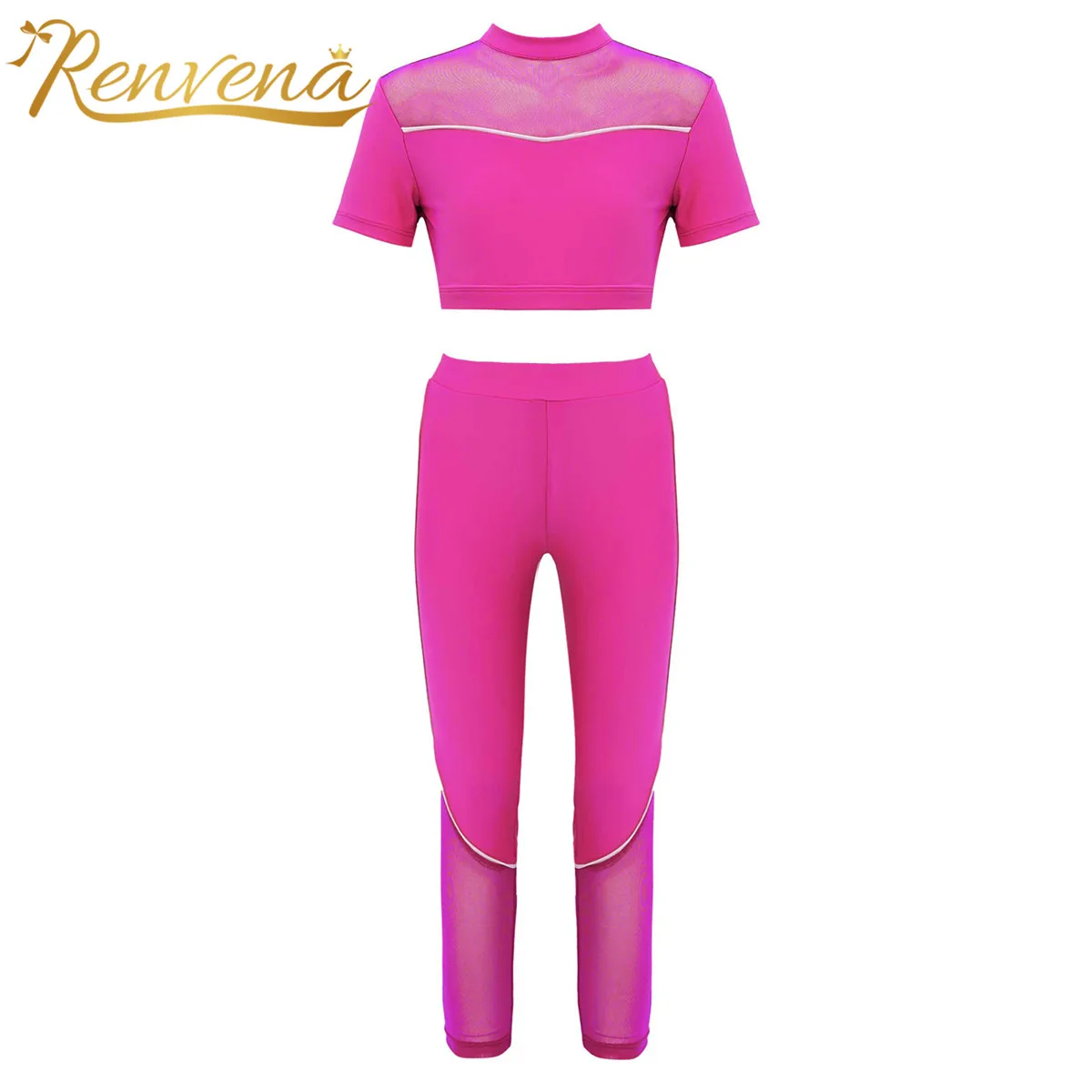 

Kids Girls Ballet Gymnastics Outfts Sports Clothes Short Sleeve Crop Top With Leggings Children Tracksuit Yoga Set Workout Suit