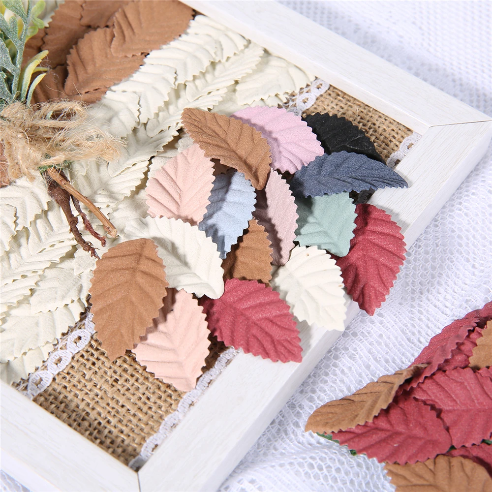 50/100 sztuk fałszywe liść drzewa Mini sztuczne liście do dekoracje ślubne do domu DIY Handmade wieniec Scrapbooking, rzemiosło akcesoria