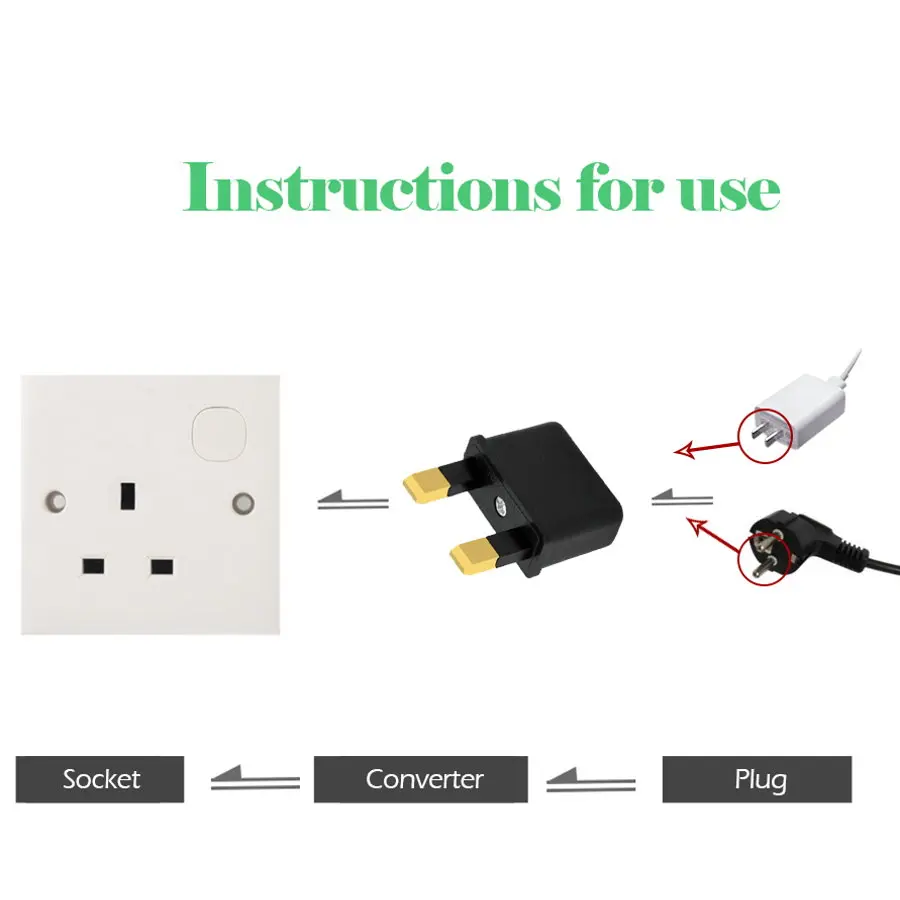 UK Ireland Malta Cyprus 2 Pin  Power Plug Adapter Change US 2 Pin, EU Plug AC250V 6A