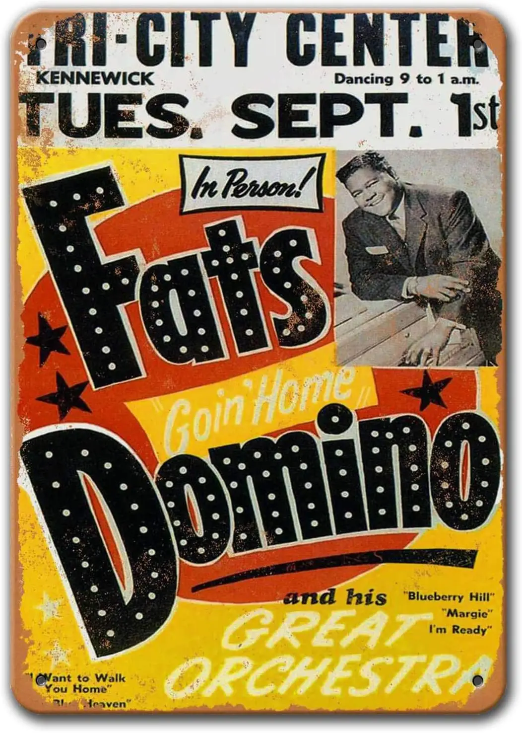 

Agedsign Fats Domino Poster, Vintage Metal Wall Art Fats Domino Tin Sign for Man Cave Coffee Bar Home Decor 8x12 Inches