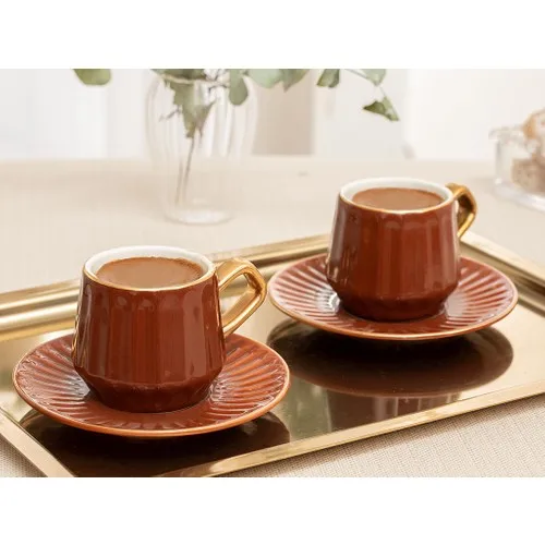 (2 person) 4 Piece Coffee Cup Pad 90 ml Brown