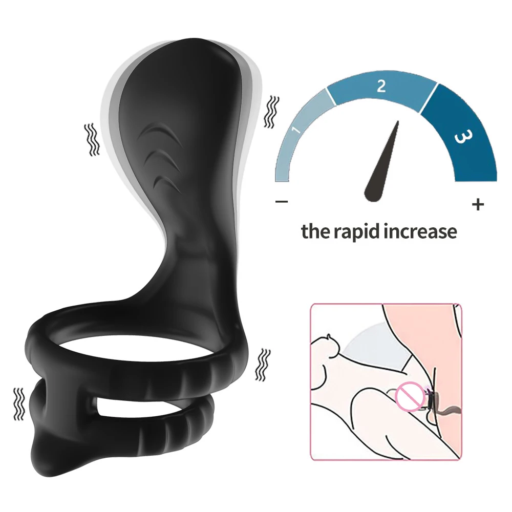 Male Penis Ring Vibrator Slilicone Dual Cock Ring Perineum Stimulator Delay Ejaculation Sex Toys for Men Couples Adult Goods 18