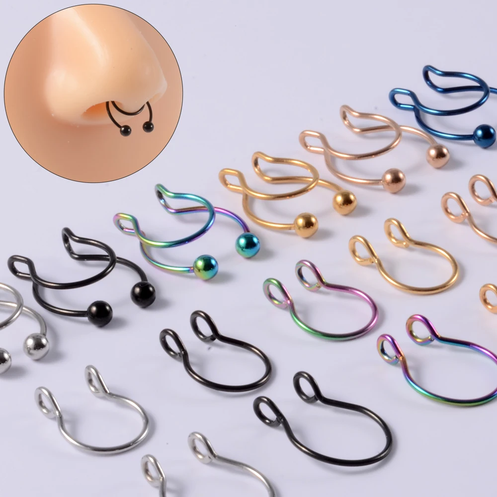 2PC/Lot Surgical Stainless Steel Deer Horn Shape Fake Nose Ring Earring Labret Lip Ring Nose Ring Body Piercing Jewelry