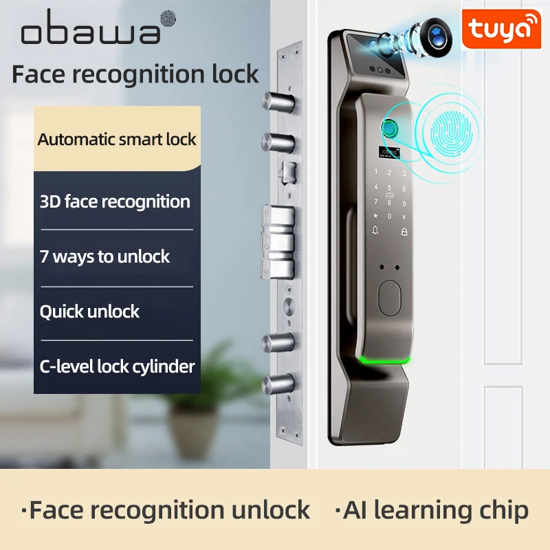 Obawa Face Recognition Lock WIFI Tuya APP Remote Unlock Fingerprint Smart Electric Digital Lock Security Safe Smart Home R9-1-Y