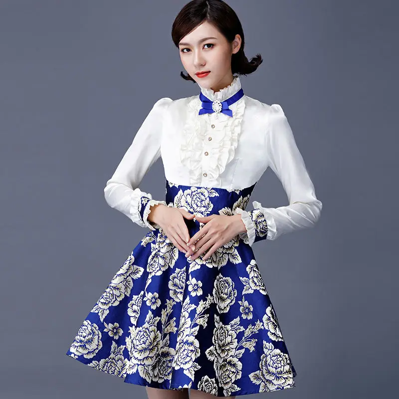 High Quality Retro Elegant Women Luxury Embroidery Dresses Printed  Long Sleeve Lace Medieval Costume Plus Size Midi Dress S-6XL