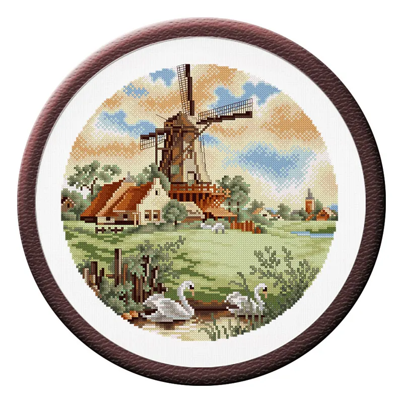 Precise printing C1555 Pastoral Scenery Manor Windmill Fishxx Cross Stitch Kit Home Decoration Hand Embroidery