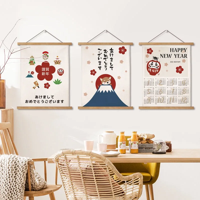 

Cartoon Canvas Calendar Scroll Decorative Hanging Painting Wall Art Japanese Tapestry Poster Home Decor for Living Room Bedroom