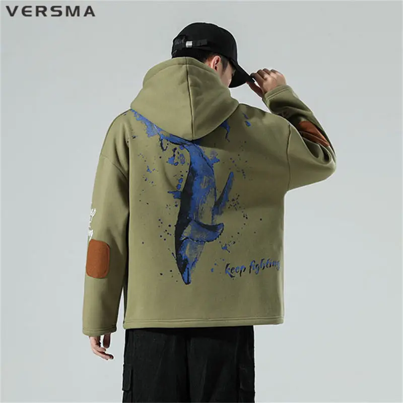 

VERSMA Japanese Trendy Hooded Cotton Biker Sweatshirt Men Women Long Sleeve Retro Baggy Hoodie Sweatshirt Plus Size Dropshipping