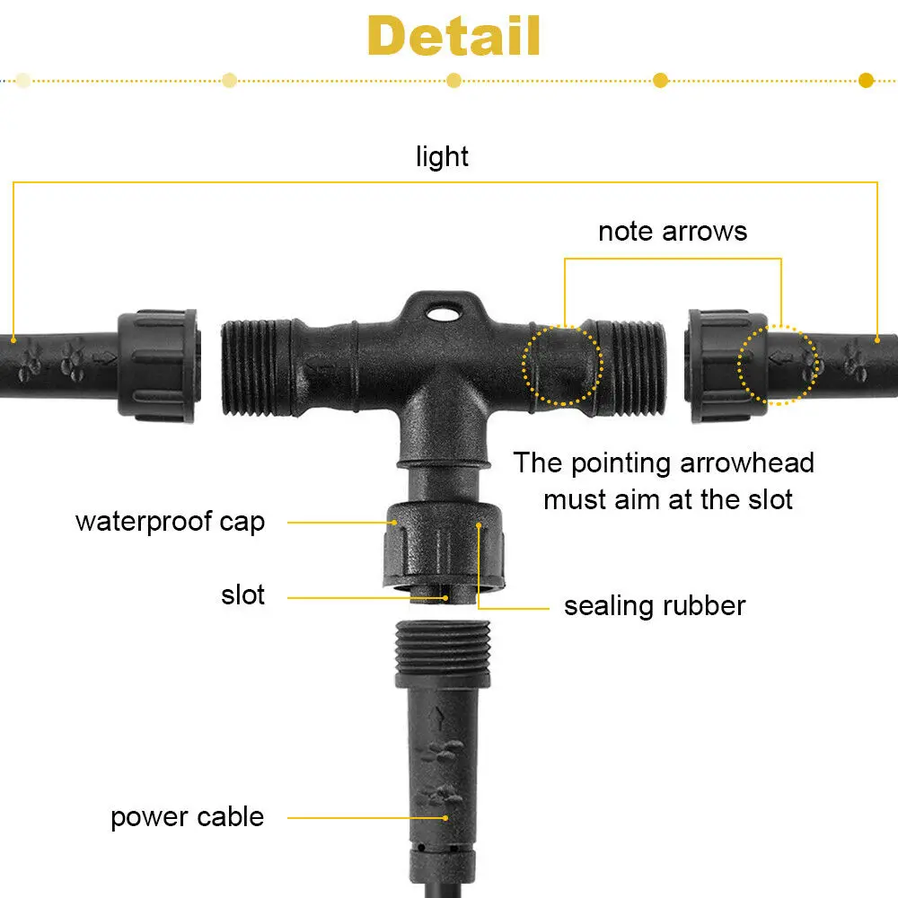 2/3/4/5 PIN T Connector Y Connector IP67 Waterproof for LED Deck Light Step Stairs Lamp with 2*male and 1* female Connectors