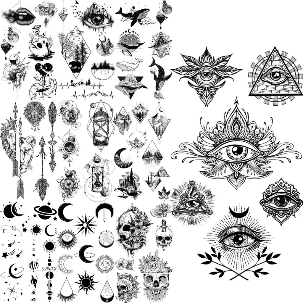 Indian Eyes Temporary Tattoos For Women Girls Realistic Lips Mountain Lion Skull Flower Fake Tattoo Sticker Sexy Body Tatoos 3D