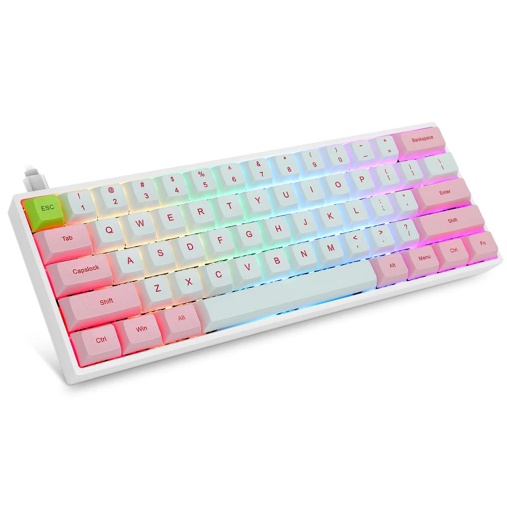 SK61 Gateron Optical red brown Black Blue switch hot swappable Mechanical Keyboard rgb switch rgb led type c Pink White keycap