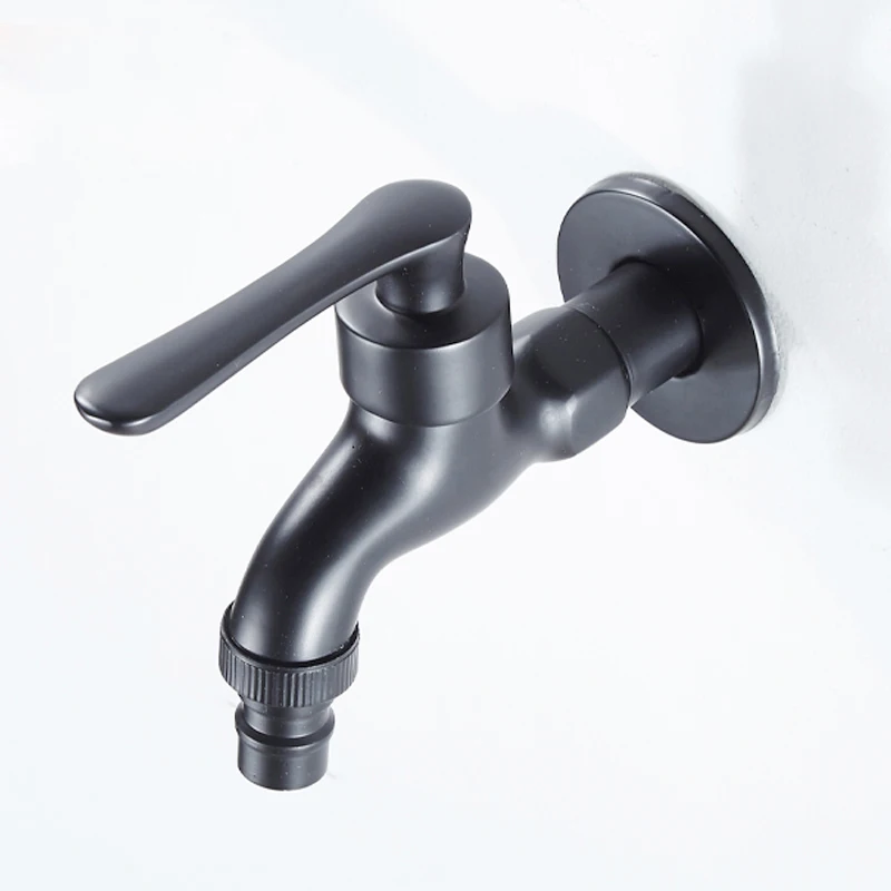 Black Washing Machine Faucet  Brass Mop Pool Tap Single Cold Black Outdoor Faucet Garden Bibcock Tap Bathroom Sink Tap