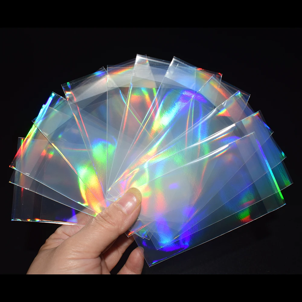 Fundas transparentes de papel de aluminio arcoíris para tarjetas comerciales, Protector holográfico para fotos de Idol de Corea, 100 unidades