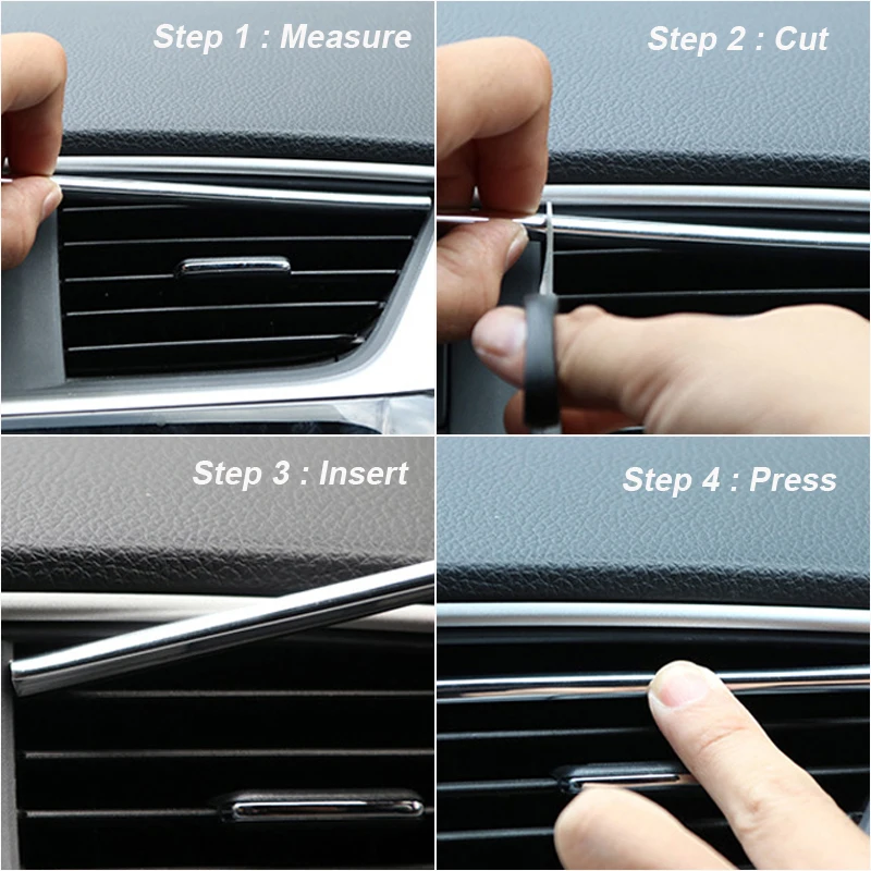 10Pcs 20cm Car Air Conditioner Vent Outlet Trim Strips U Shape Chrome PVC Colorful Shiny Car Trim Strips Decoration Interior