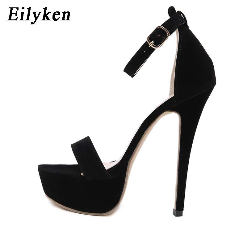 Eilyken Platform High Heels Sandals Women Summer Stiletto Open Toe Party Ladies Shoes Sexy Ankle Strap Black Sandals Size 42