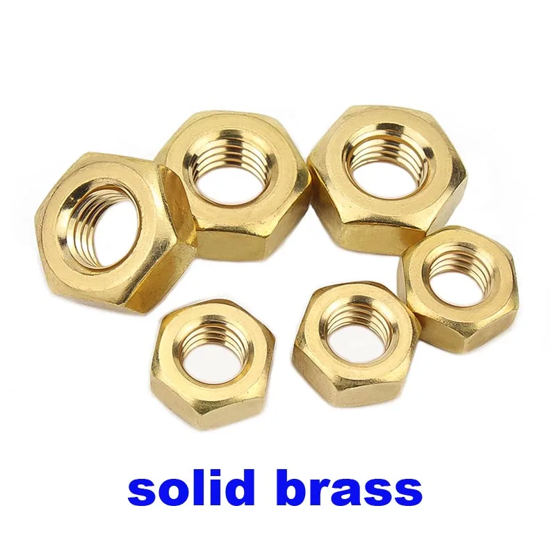2/10/20/50/50pcs DIN934 Solid Brass Copper Hex Hexagon Nut for M1 M1.2 M1.4 M1.6 M2 M2.5 M3 M4 M5 M6 M8M10 M12 M14M16 Screw Bolt
