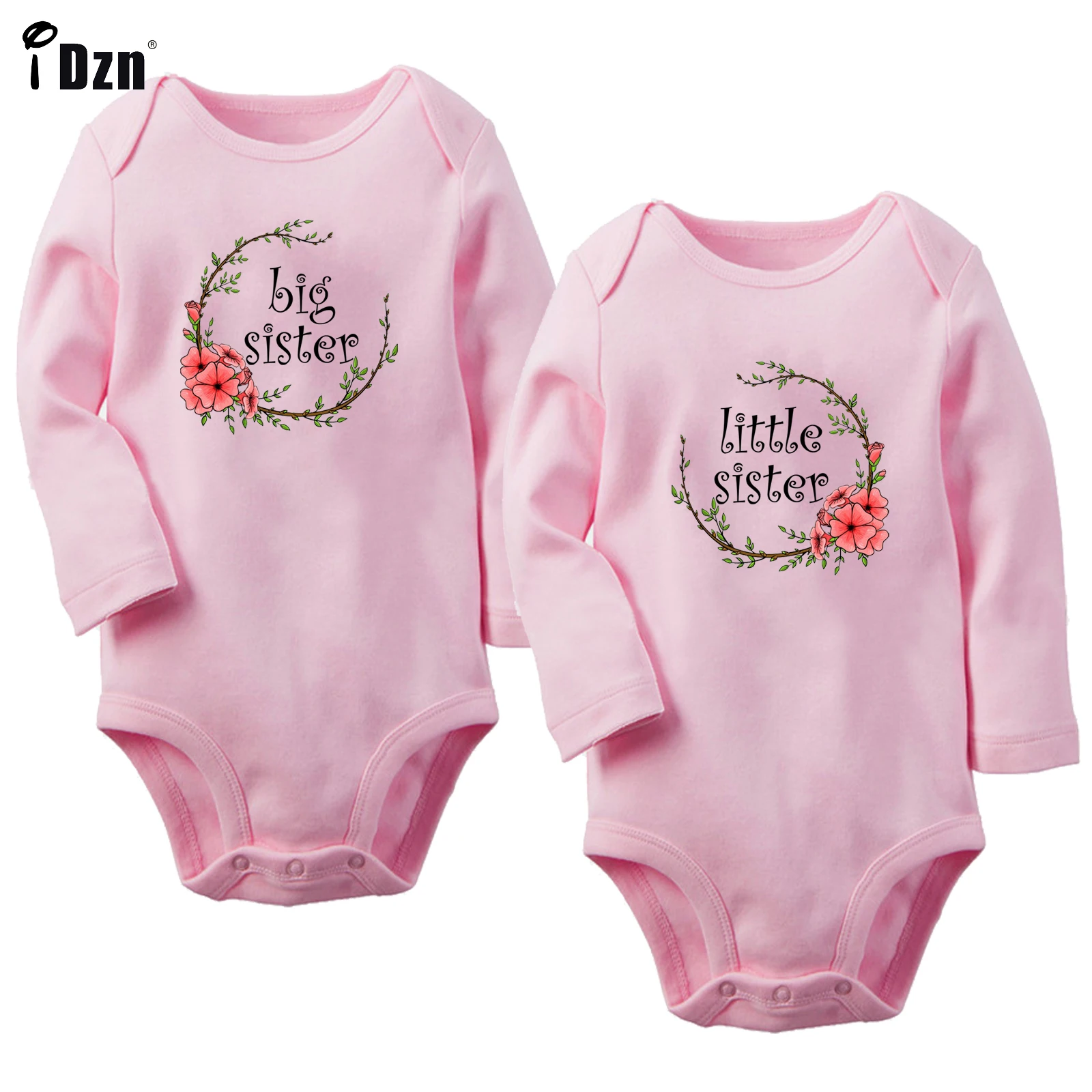 

Newborn 100% Cotton Clothing Twins Baby Girls Flower Printed Bodysuit Cute Big Sister Rompers Little Sister Long Sleeve Jumpsuit