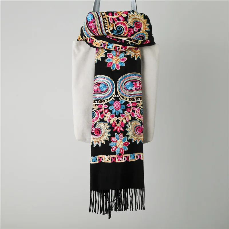 Brand New Women Embroider Flower Pashmina Cashmere Scarf Winter Warm 200*70cm Tassels Scarf Oversize Shawl Fashion Shawl Scarves