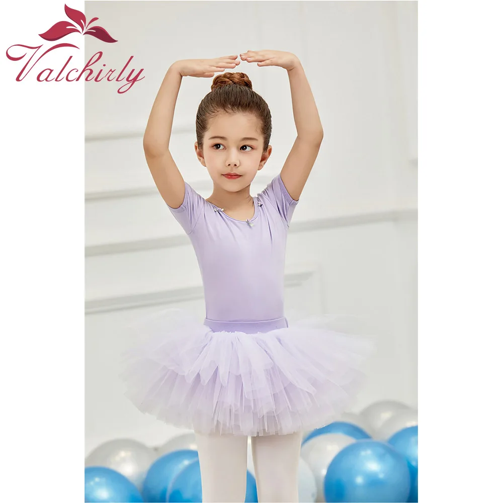 VALCHIRLY Kids Cotton Practice Test Grading Body Suit Short-Sleeved Dance  Children\'s Ballet Skirt