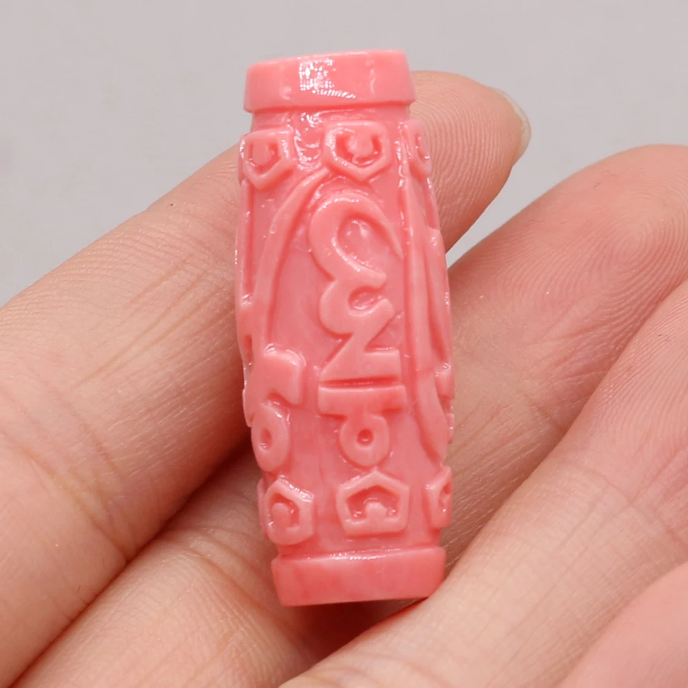 Natural Coral beads long cylindrical Carving Through hole Loose Spacer Beads for Jewelry Making DIY Bracelet Necklace Accessorie