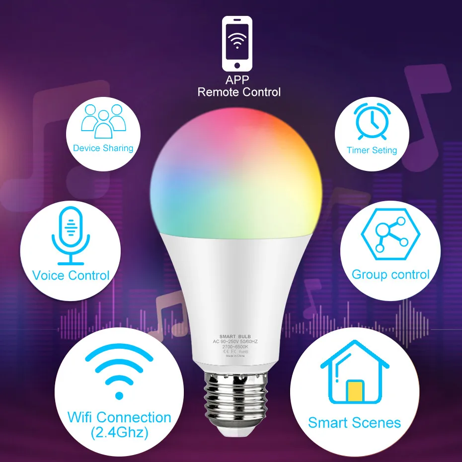 Tuya Zigbee Smart Light Bulbs 12W 15W WiFi Bulb RGB Color Dimmable E27 B22 LED Light Bulb 110V 220V Work with Alexa Google Home