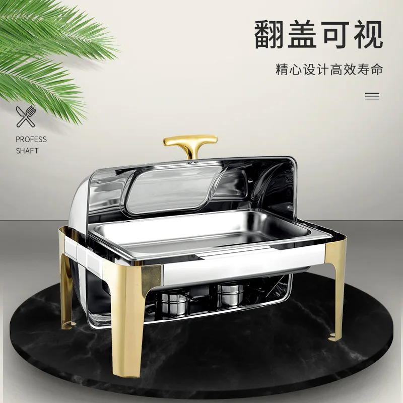 Golden stainless steel alcohol stove household commercial Removable Round chafing dish solid buffet food warmer restauration