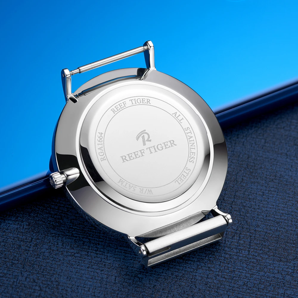 Reef Tiger Orologio al quarzo da uomo 40 mm Orologio da polso ultrasottile impermeabile con datario della settimana