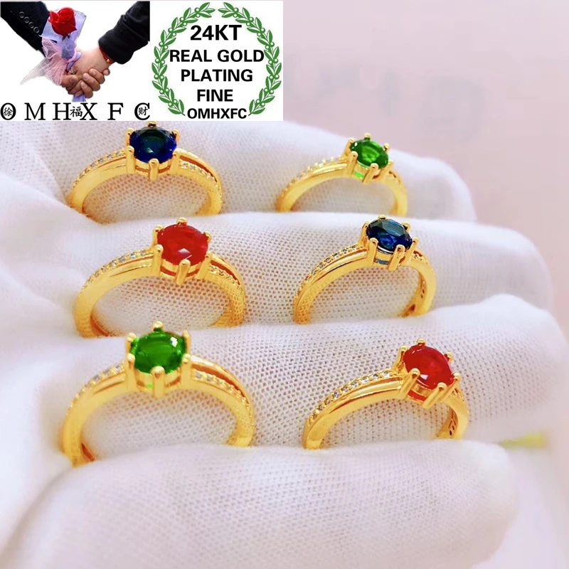 OMHXFC Wholesale YM13 European Fashion Hot Fine Woman Girl Party Birthday Wedding Gift Simple Round AAA Zircon 24KT Gold Ring