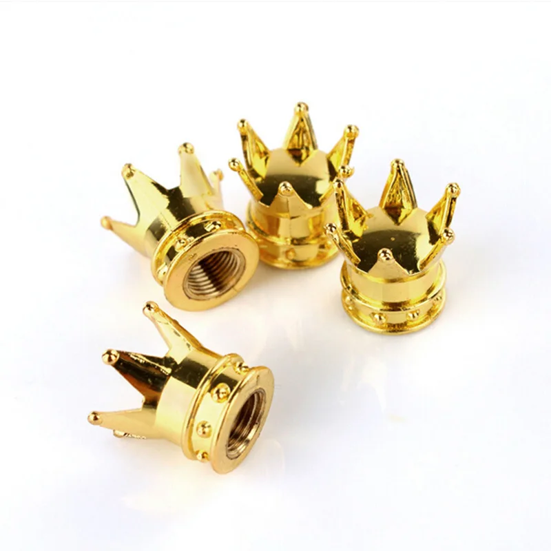 4PCS Gold Crown Shaped Tyre Wheel Stem Air Valve Caps Car Tire Valve Caps Auto Truck Motocycle Bike MTB Dust Dustproof Caps