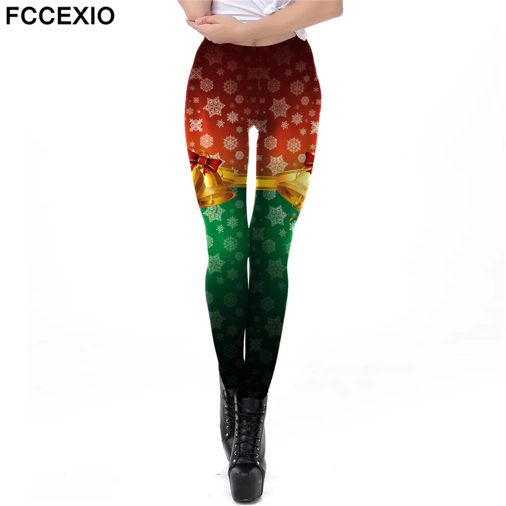 FCCEXIO-mallas de Santa Claus para mujer, Leggings brillantes de Navidad, árbol, Elk, Festival, otoño, invierno, Fitness, regalo de Navidad