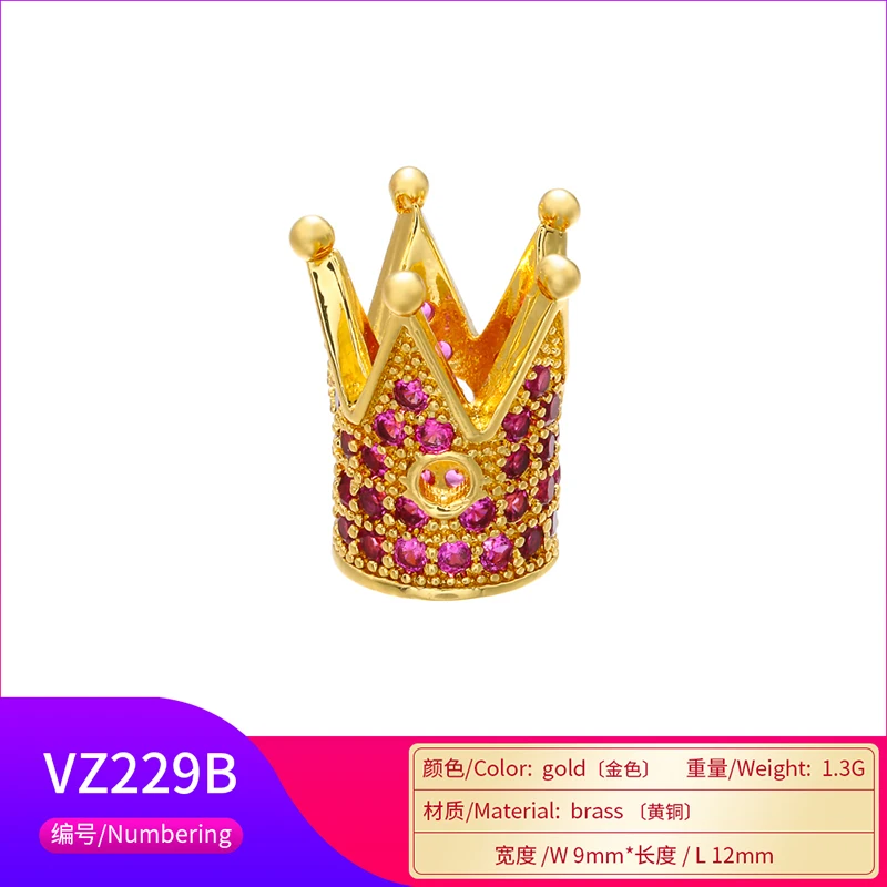 ZHUKOU 9x12mm Unique Crown Crystal Beads for Women\'s Necklace Bracelet Jewelry Accessories Model: VZ229