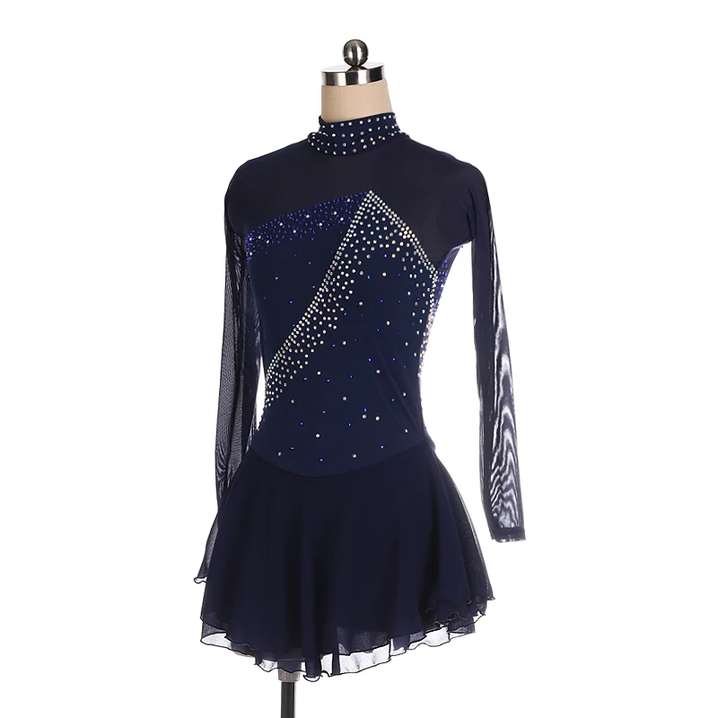 Women\'s and Children\'s Rhythmic Gymnastics Dance Blue Polyamide Clothing Figure Skating Competition Training Dress Customization