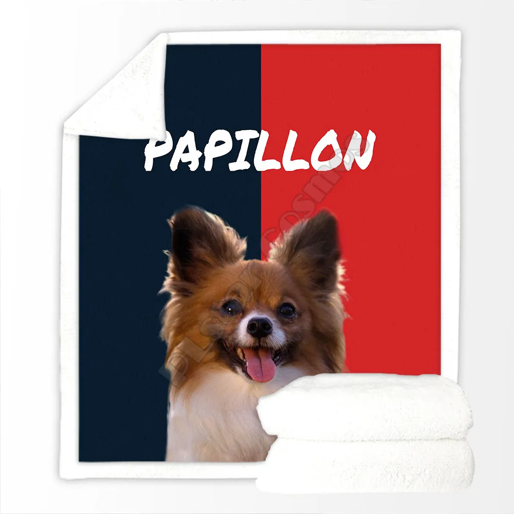 

Funny Papillon Cozy Premium Fleece Sherpa 3D printed Fleece Blanket on Bed Home Textiles Dreamlike