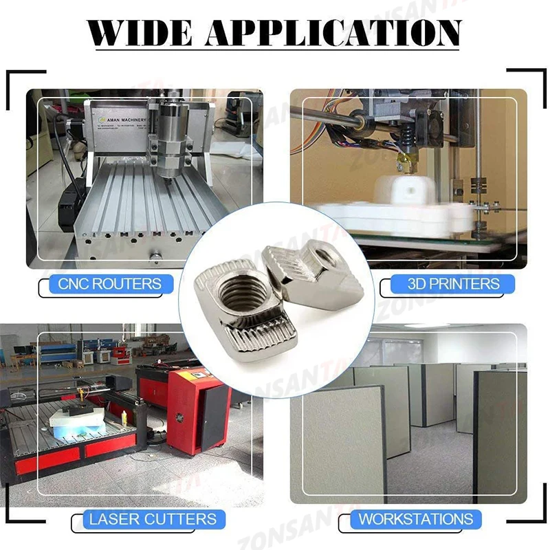 ZONSANTA-tuerca de ranura en T, M3, M4, M5, M6, M8, cabeza deslizante, piezas de impresora 3D, Conector de sujetador, perfil de aluminio 2020, 3030,