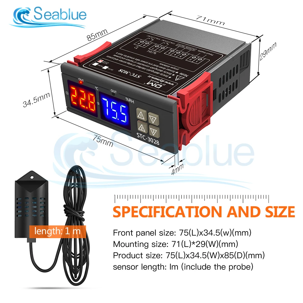 Imagem -03 - Controlador de Temperatura e Umidade Home Frigorífico Termostato Humidistat Termômetro Higrômetro dc 12v 24v ac 110220v Stc3028 Sht2000