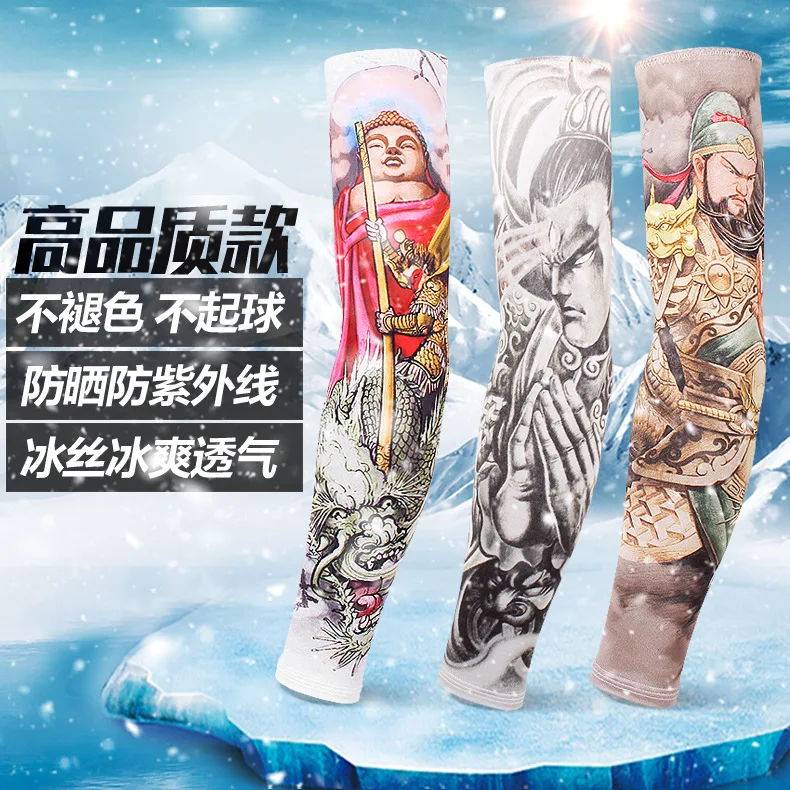 Chinese wind ice silk sun protection sleeve outdoor flower arm tattoo tattoos for men and women arm sleeve fishing sleeves