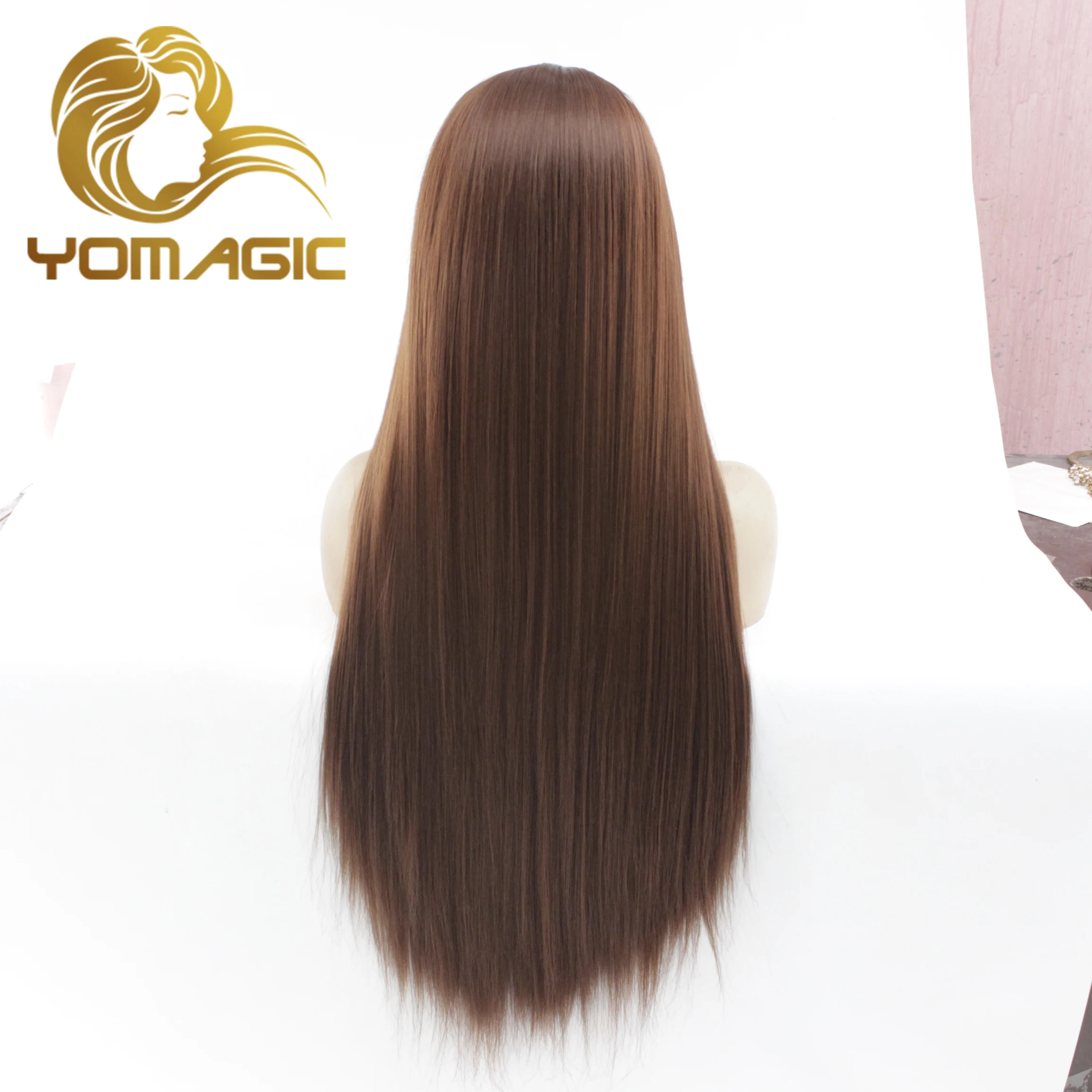 Yomagic Synthetic Brown 13X3 Lace Front Wigs With Baby Hair Straight Heat Resistant Lace Wigs For Women Pre Plucked Daily Use