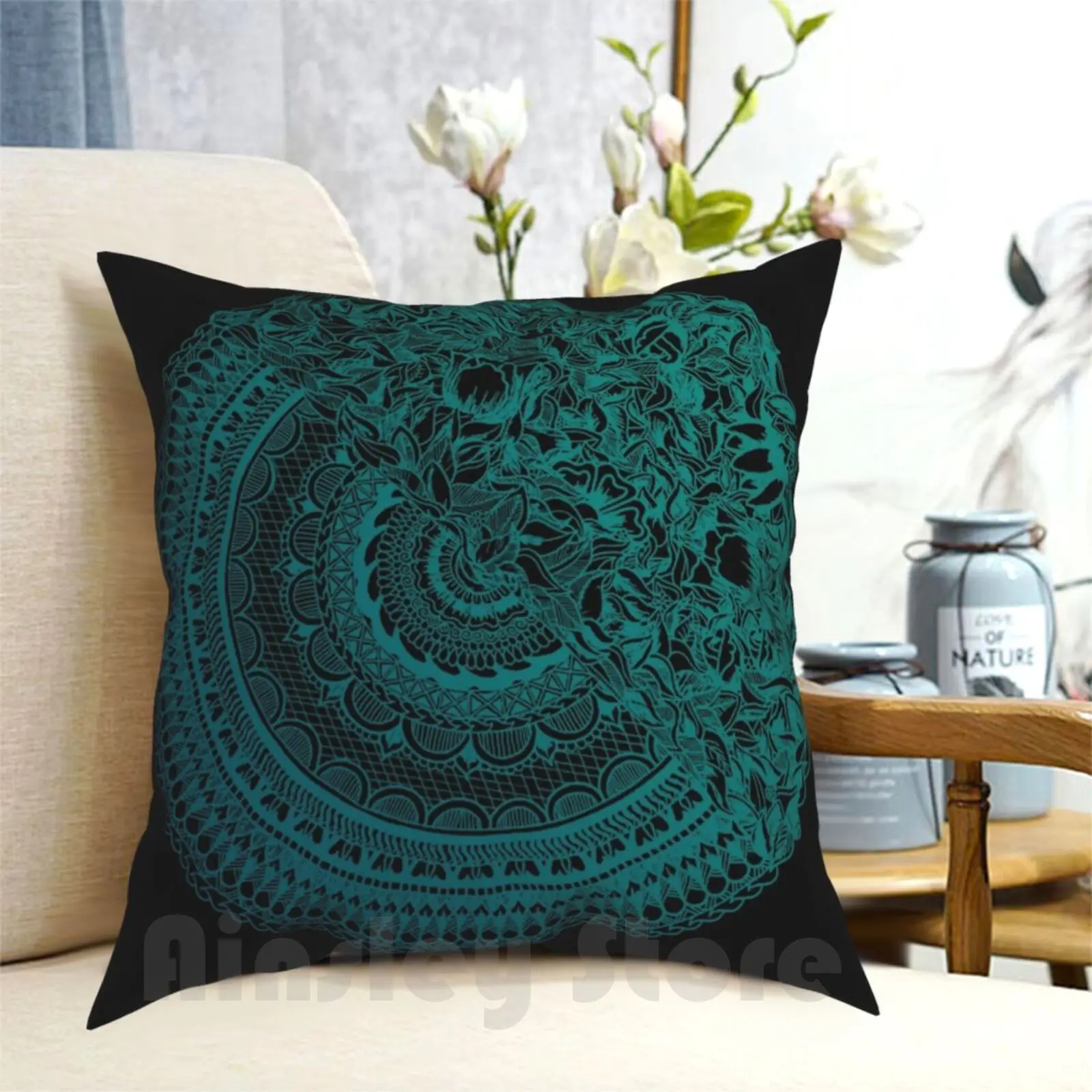 50Floral Mandala | Teal Winter By Simmyghatt Pillow Case Printed Home Soft DIY Pillow cover Mandala Mandala Art Hand Drawn