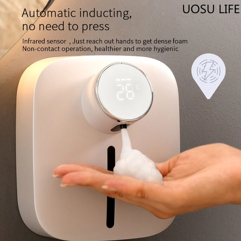 UOSU New intelligent foam soap dispenser LED room temperature sterilized  wash mobile phone non contact bathroom accessories