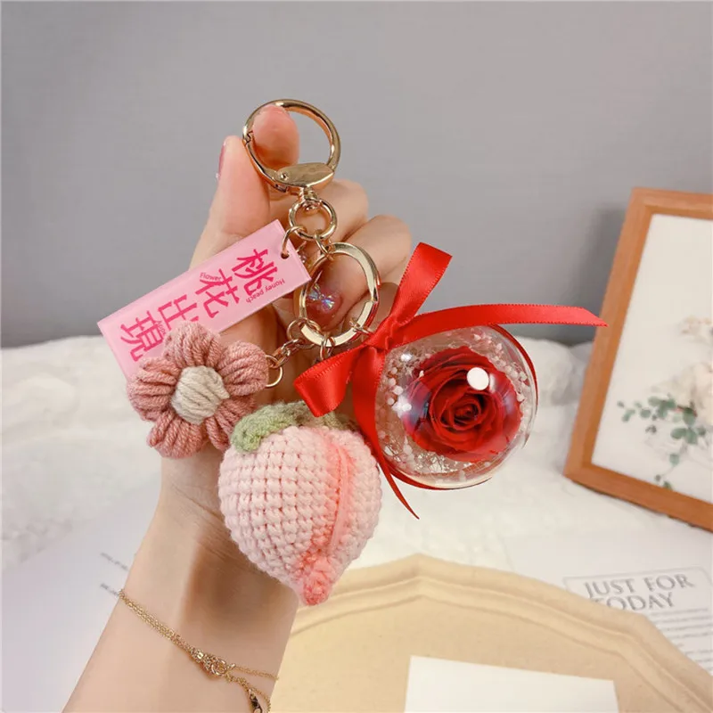 New Chinese Style Creative Eternal Flower Pendant Peach Girl Heart Bag Pendant Gift Car Key  Ring Pendant