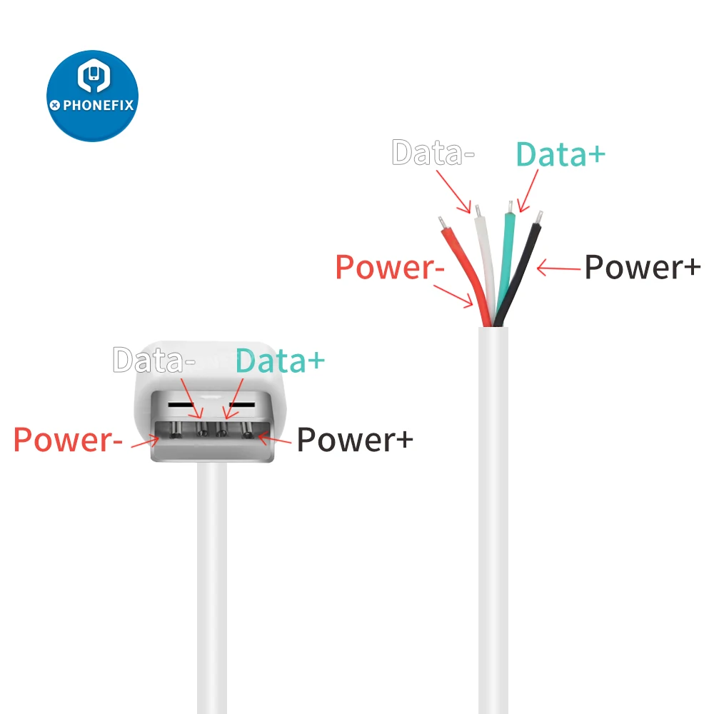 USB 2.0 Type A Male to 4 Wires Open Cable With Braid Shield for DIY OEM White 35cm