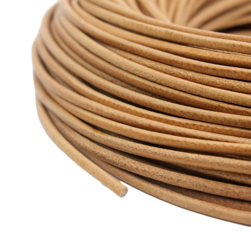 Aaazee 5 Yards 2mm Round Genuine Cow Hide Natural Leather Strands, Real Cord for DIY Bracelet Necklace Jewelry Shoelace